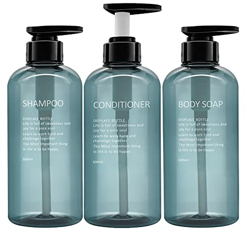 3 Pack Refillable Shampoo and Conditioner Bottles, 500ml Plastic Empty Shampoo Conditioner Dispenser for shower, Shampoo Bottle Pump Dispenser for Bathroom or Hotel