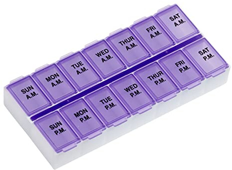 Ezy Dose Weekly (7-Day) Daily AM/PM Pill Organizer, Vitamin Planner, and Medicine Container, Case for Supplements and Fish Oils, Medium Compartments, 2 Times a Day, Purple, BPA Free