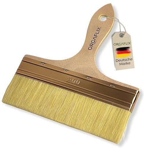 ORGAFLIX Flächenstreicher 200mm XXL Sonderedition - Für große Flächen, Öl, Lasur, Beizen, Lacke, Acryl, Kreidefarbe, Lasurpinsel Holz außen, Ölpinsel Holz, Flachpinsel, Lackpinsel, Pinsel breit