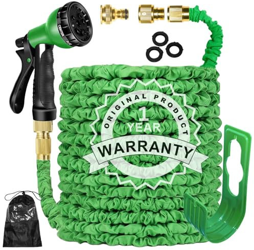 Expandable Garden Hose Pipe 100FT 3 Times Flexible Expanding Magic Lightweight Watering Hose Anti-Leakage with 3/4 1/2 Solid Brass Fittings 8 Function Spray Nozzle (Green)