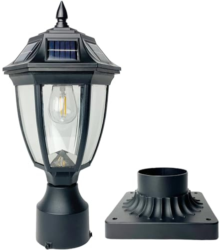 Jalarox Solar Post Lamp Lights, Dusk to Dawn Post Light with Pier Mount Base, Outdoor Waterproof Solar Motion Sensor Lights for Garden Yard Landscape Pole Pillar