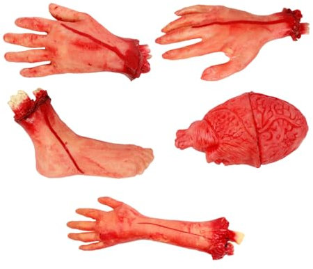 ORFOFE Fausses Mains Truquées Halloween 5 Pièces en Plastique Rouge