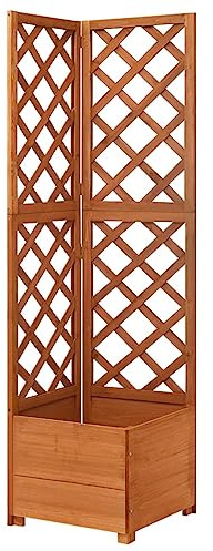 Hovothy Eck-Spalier mit Pflanzkasten Pflanztopf Kräuterbeet Frühbeet Blumenkübel für Balkon Blumenbeet Pflanzenbeet Gartenbeet Pflanzgefäß für Draußen Braun 40x40x150 cm Massives Tannenholz