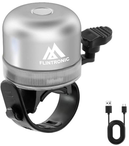 Flintronic Campanello per Bicicletta con Suono Nitido, Campanello per Bicicletta con Cinghie Regolabili, 3 Modalità di Illuminazione, per Bambini e Adulti, Mountain Bike, Bici da Strada