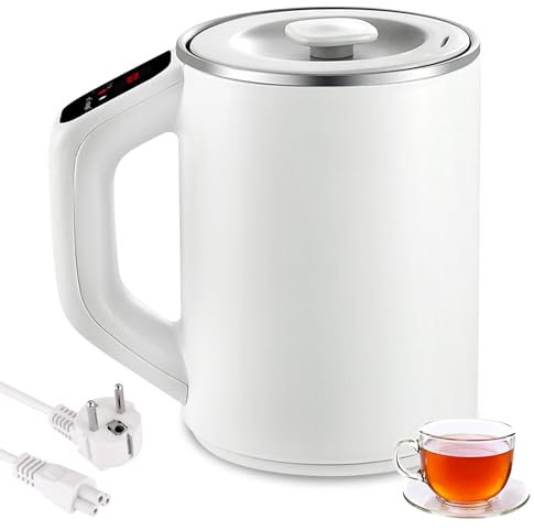 Hervidor de agua de viaje, 800 ml, hervidor de agua eléctrico, mini hervidor de agua de camping con temporizador y temperatura ajustable, cable de alimentación desmontable, taza de cocina eléctrica