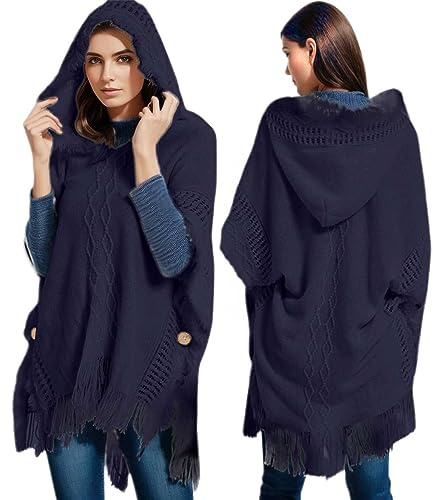 KBOPLEMQ Poncho tricoté chaud et élégant pour femme - En laine cachemire - Rétro - Cardigans - Écharpe d'hiver légère - Pour Noël - Pour l'extérieur