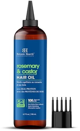 Botanic Hearth Rosemary Castor Hair Oil, 198 ml | Cold-Pressed| Hexane-Free 100% Natural & Vegan Formula Nourishes Hair While Enhancing Softness and Shine | For All Hair Types
