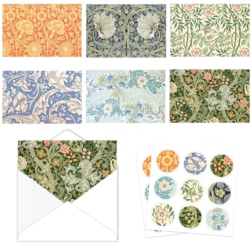 MORAINJAY 24 Blank Greeting Cards, Thank You Note Cards Set for Birthday, Wedding, All Occasions 6 Assorted Floral (with Envelopes Stickers)