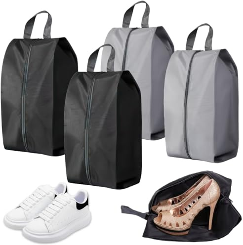 4 Pezzi Porta Scarpe da Viaggio, 39cm Sacchetti Scarpe da Viaggio Impermeabili antipolvere, con chiusura lampo, Borsa Sacchetto Portascarpe, per Donne e Uomini, uso domestico e in viaggio (nero,Gray)