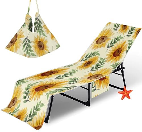 Surwin Housse de Chaise de Plage, Tournesol Serviette de Plage Couverture Séchage Rapide Housse pour Chaise Longue de Jardin Protection Bain de Soleil pour Hôtel Piscine (Plante,75x210cm)