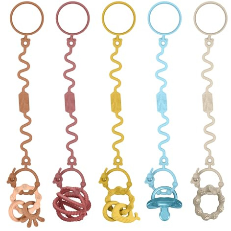 Vicloon Correas de juguete para bebé, 5 PCS Correas de Arnés de Silicona para Chupete, Soporte Ajustable para Juguetes de Bebé para Botellas, Cochecitos, Sillas Altas y Cunas,04
