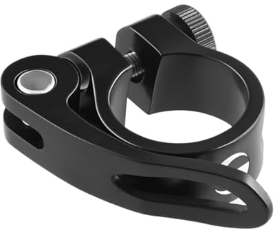 Bicycle Seatpost Clamps Aluminium Alloy, Quick Release Lightweight Bike Saddle Seat Tube Clip, Seatpost Collar Accessories for Mountain/Road Bike, Black, 31.8mm, 1 Piece