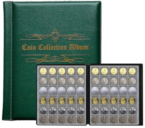 480 Poches Album de Pièces de Monnaie,Collection Pièces de Monnaie avec 16 Pages Classeur Pieces 2 Euros De Monnaie pour Collectionneurs Peut Accueillir des Pièces Jusqu'à 27mm