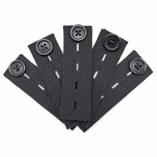 5PCS Adjustable Waist Extender – Elastic Button Extender for Trousers, Jeans and Maternity Pants – Flexible Waistband Extension for Pregnant Trousers, Pants and Everyday Wear (Black)