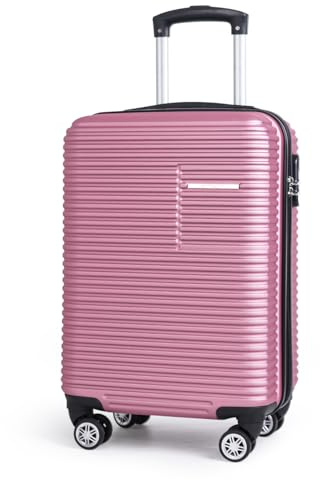 Cooleben NEWCOM Hartschalenkoffer Trolley, Handgepäck Reisekoffer, 4X 360° Leise Doppelrollen, ABS Material, 3-Zahl Kombinationsschloss, 3-stufiger Teleskopgriff, stoßfest (Rosenrot, 20 Zoll)