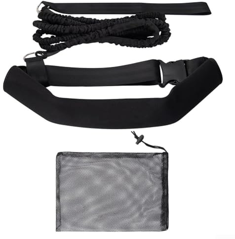 QuivyLivy Swim Tether For Pool, Stationary Swimming Harness, Aquatic Resistance Belt, Water Jogging Equipment, Open Water Swim Trainer, Adjustable Bungee Cord,(black)