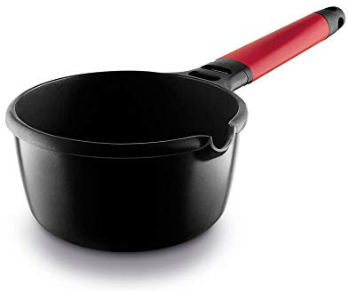 CASTEY - Cazo de Inducción de Fundix, 18 cm, Color Rojo, con Mango Desmontable, Resistente a las Altas Temperaturas, Antiadherente, Distribuye el Calor de Forma Homogénea