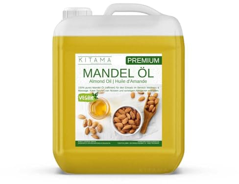 Kitama Mandelöl 100% rein 5000ml (5 Liter) Naturkosmetik - sanftes Baby-Öl, natürliches Pflege-Öl für Haut & Haar - Ideal für Aromatherapie als Basisöl Massageöl
