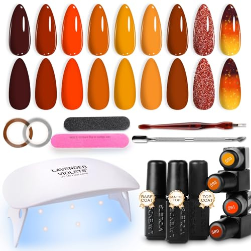Best Stocking Fillers 2025, 19 Pcs Gel Nail Polish Trendy Explosive Flash Temperature change Autumn n Winter Colours LED Nail Lamp Dryer Soak Off UV Base Coat,Matte n No Wipe Top Coat Manicure Kit