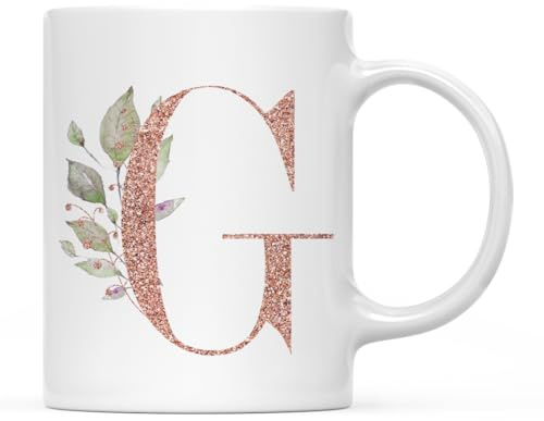 Andaz Press 11oz. Coffee Mug Gift, Pink Watercolor Roses with Faux Rose Gold Glitter Monogram Letter G, 1-Pack, Includes Gift Box, Christmas Birthday Mother's Day Graduation Coworker Present Ideas