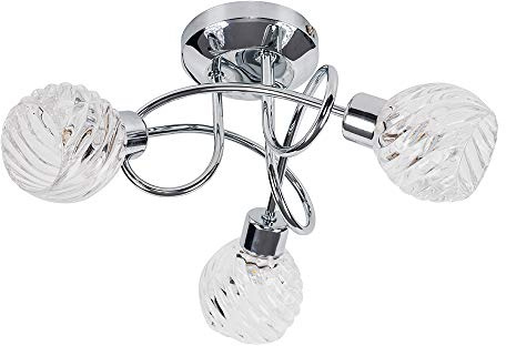 MiniSun | Contemporary 3 Way Polished Chrome Curved Arm Ceiling Light with Dome Shades | Ceiling Spots, Home Décor & Improvement Essential | Includes 3W LED Bulbs [3000K Warm White] | Mains Wired