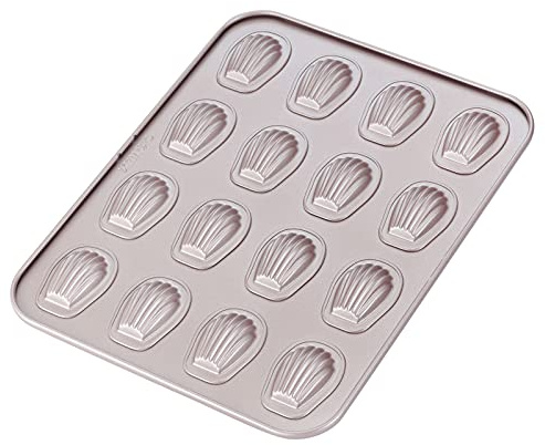 CHEFMADE Mini Madeleine Mold Cake Pan, 16-Cavity Non-Stick Tiny Oval Shell Madeline Bakeware for Oven Baking (Champagne Gold)