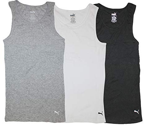 PUMA Herren 3er-Pack Gerippte Tanktops Unterhemd, Weiß/Grau/Schwarz, L