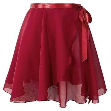 Daydance Burgundy Girls Ballet Skirts Sheer Chiffon Over Scarf for Dancing Leotards