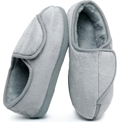 Git-up Pantoufles Diabétiques en Mousse à Mémoire de Forme pour Femmes Arthrite Œdème Chaussons Confortables Réglables Bout Fermé, Gray 8