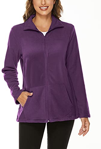 Hibelle Workout Clothes for Women, Womens Scrub Jackets Full Zip Fleece Lightweight Running Athletic Track Jacket Women Cozy Fall Tops Casual Home Walking Loungewear Purple Large