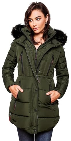 MARIKOO B401 Parka d'hiver longue pour femme Veste d'hiver chaude en duvet, olive, M