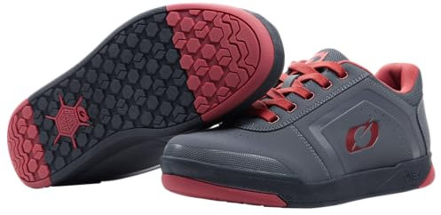 O'NEAL Pinned Flat Pedal Mountainbike Schuhe I MTB Downhill Freeride | Hoher Grip, perfekte Passform I MTB Schuhe Herren & Damen mit verstärkter Zehenkappe | Grau Rot | 46