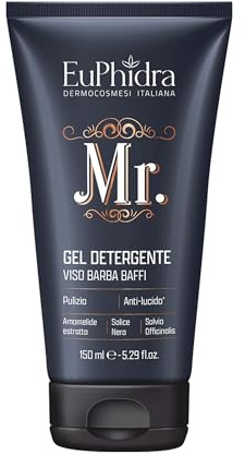 Euphidra - Mr. Detergente Viso Barba Baffi, Formula Delicata per Detersione Quotidiana, Texture Leggera e Confortevole, Idratante e Nutriente, Ingredienti Naturali, 150 ml