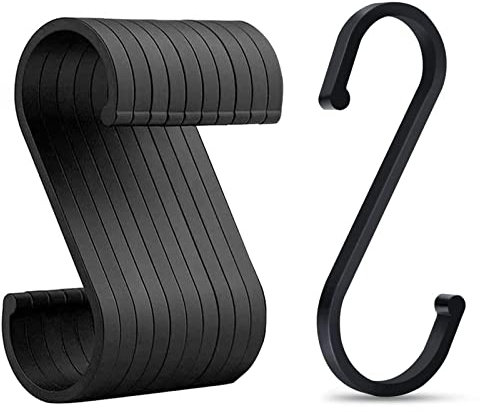 JeoPoom S Hooks[10 Pieces], Aluminum S Shaped Hook, Maximum Diameter 32mm, for Kitchen and Bedroom Utensils, Hangers, Clothes and Bags, Etc(Black)