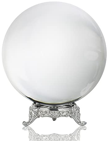 100mm/3.9inch Clear Crystal Ball with Metal Stand Fortune Teller Mystical Quartz Ball Photography Props FengShui Divination Spheres Decorative Glass Ball