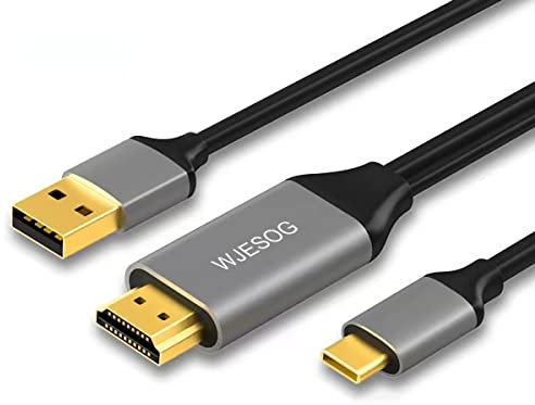 WJESOG HDMI to USB C Cable 6.6ft 4K@60Hz With USB Power Adapter,HDMI Male to Type C Male Converter Support Touch for New MacBook Pro,Mac Air,Microsoft Surface,Nreal Air