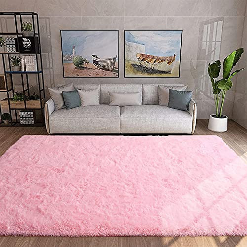 ROHATIM Alfombras Salón Grandes Pelo Largo Alfombra Habitación Dormitorio Lavables Alfombra Antideslizante Muy Suave para salón o Dormitorio, Alfombra esponjosa de Cama(Rosado,120 x 160 cm)