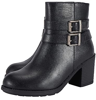 Women's Ankle Boots with Side Zipper Faux Leather Biker Riding Boots for Women Motorcycle Combat Boots with Heel (Black, us_footwear_size_system, adult, women, numeric, medium, numeric_11)