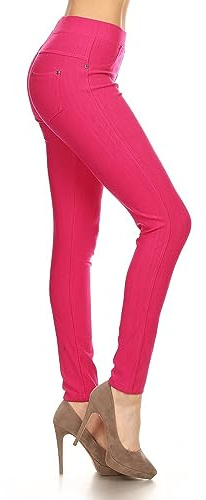 Leggings Depot Women's Cotton Blend Stretch Pull-on Jeggings Casual Pants with Pockets (Fuchsia, Large)