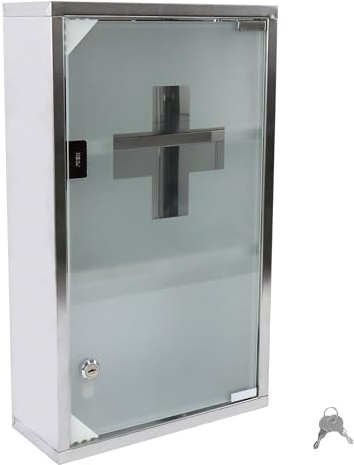 LARS360 Medizinschrank abschließbar 30x12x50cm Medikamentenschrank Edelstahl Wandmontage Arzneischrank Erste Hilfe Schrank mit Glas Tür gehärtet 3 Regale Hausapotheke Aufbewahrung