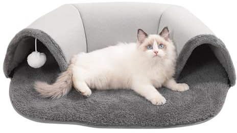 Túnel de dona para gatos, 2 en 1, túnel para gatos de interior, con cama de felpa , bola de felpa blanca, túneles interactivos para gatos de interior, suministros de invierno para mascotas