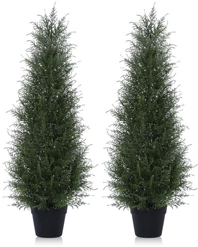 Kazeila Artificial Cypress Tree 90cm Artificial Plants Outdoor,UV Resistant Rated Cedar Tree Fake Conifers Trees for Home Garden Front Porch Decor(2Pack)