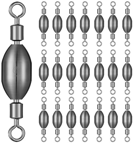 Seenelling 20 Pcs Brass Fishing Sinker Swivel Fishing Weights Saltwater Bullet Sinkers Drop Shot Weight Egg Sinkers with Swivel Rolling Removable Freshwater(1/8oz)