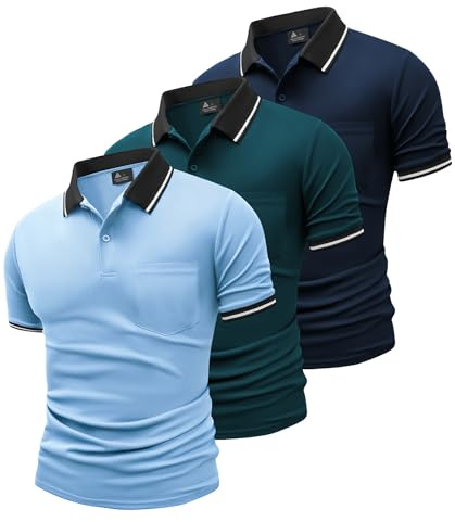 SwissWell Lote de 3 Polo para Hombre Manga Corta Golf Camisa Verano Polos Deportivos para Hombre T-Shirt, Azul Cian+Azul Luna+Azul Oscuro XL