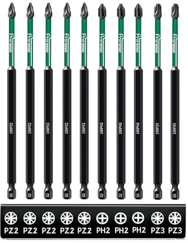 Pronese 10 pcs 150 mm PZ2 & PH2 & PZ3 Magnetic Impact Driver Bits, Long S2 Steel Magnetic Drill Bits