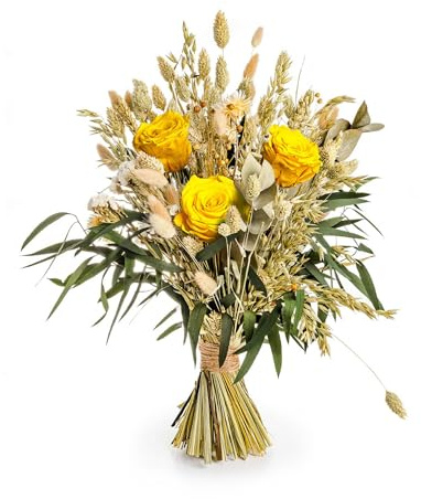 Aluisi Fiori - Bouquet di Fiori Stabilizzati e Fiori Secchi con Rose Gialle Stabilizzate - Simbolo di Energia e Successo