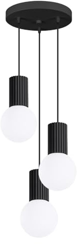SOLLUX lighting Hängelampe Pendelleuchte Hängeleuchte - Deckenlampe Aluminium Glas -3 Flammig - LED Lampe Glühbirne - Schwarz Halo
