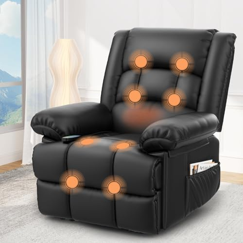 Srfzluxy Recliner Armchair Recliners with Massage & Heat, Padded Armrest & Cushion Extended Footrest, Manual Adjustable Single Sofa with Dual Side Pockets, Reclining Chairs Living Room Sofa Chair