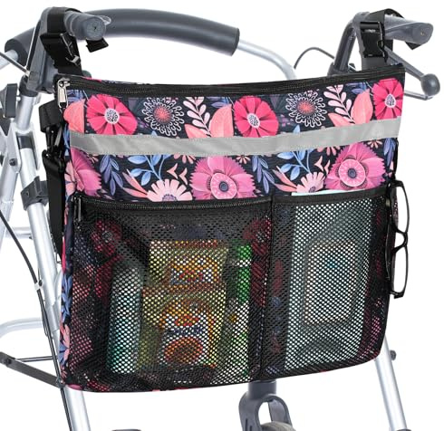 Wheelchair Accessories Backpack to Hang on Back Walker Storage Bag with Multiple Pockets for Seniors Adults