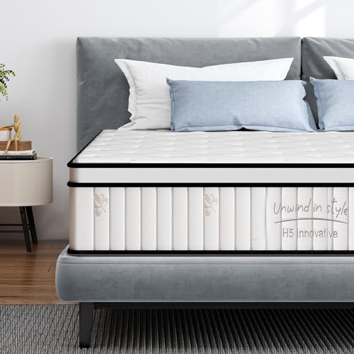 SogesPower 4FT6 Double Mattress, Memory Foam Mattress, Hybrid Mattress, Bed Mattress, Breathable Knitted Fabric, Gel Memory Foam, Individual Pocket Springs, Medium Firm, Motion Isolation, 135*190*25CM